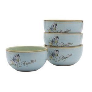 Fitz & Floyd Toulouse Set of 4 Blue Small Bowls Songbirds and Butterflies